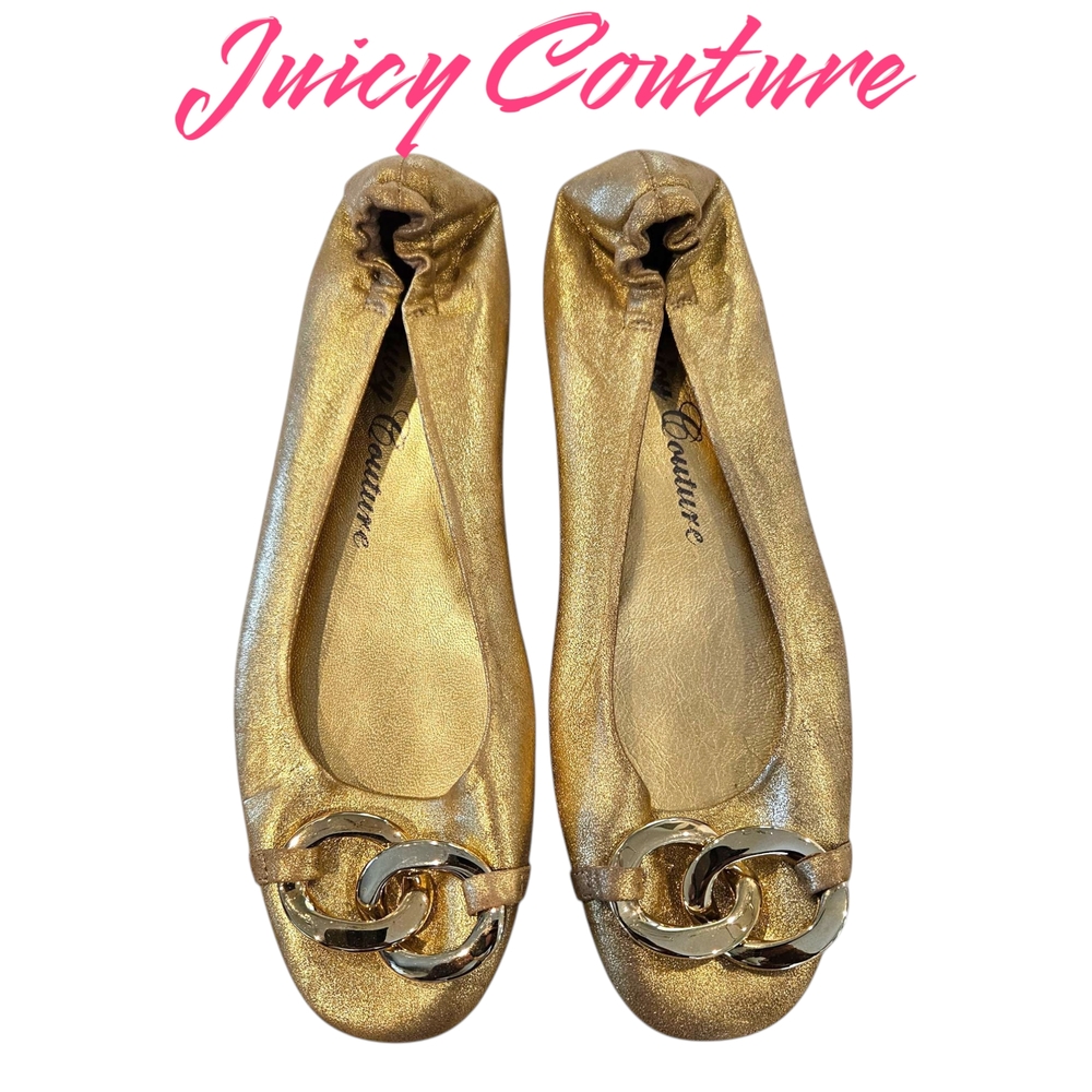 NWOT Juicy Couture Gold Leather Ballet Flats Vintage